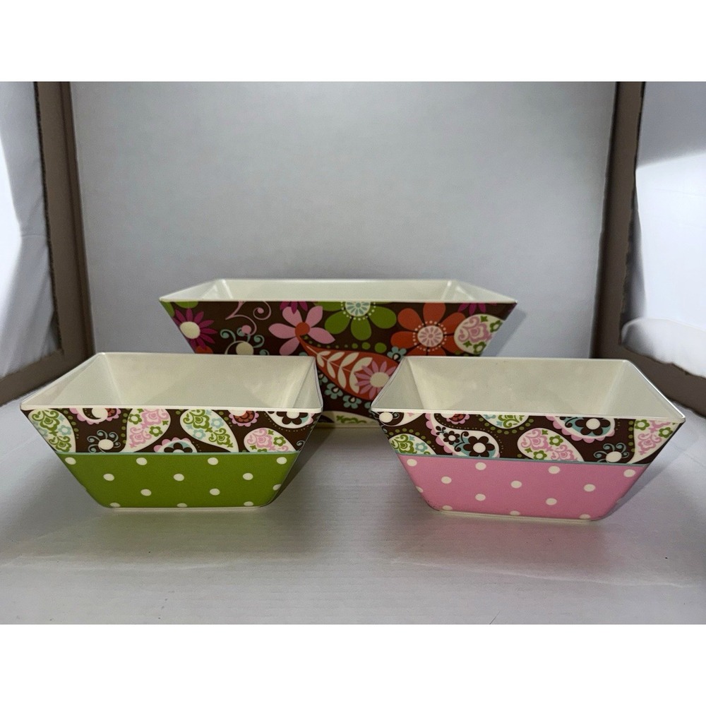 Y2K Vintage Plastic Popcorn Serving Bowls Set of 3 Pink Green Paisley Floral